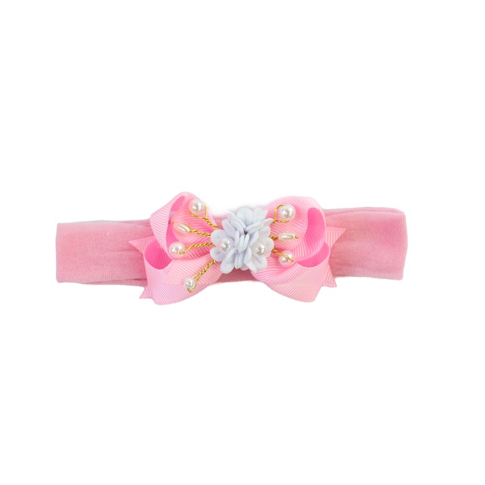 Faixa de Cabelo Bebê Menina com Laço e Flor Central