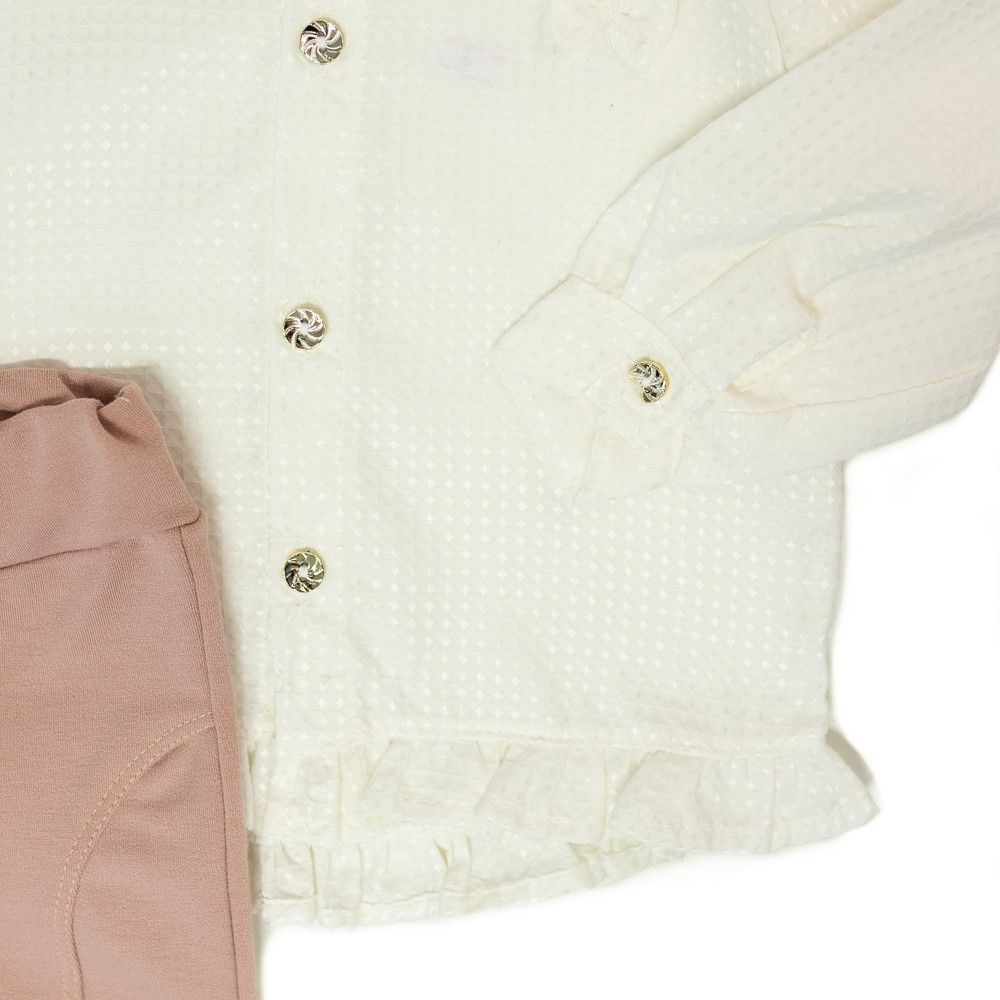 Conjunto Camisete de Botão com Babado e Calça Rosê 