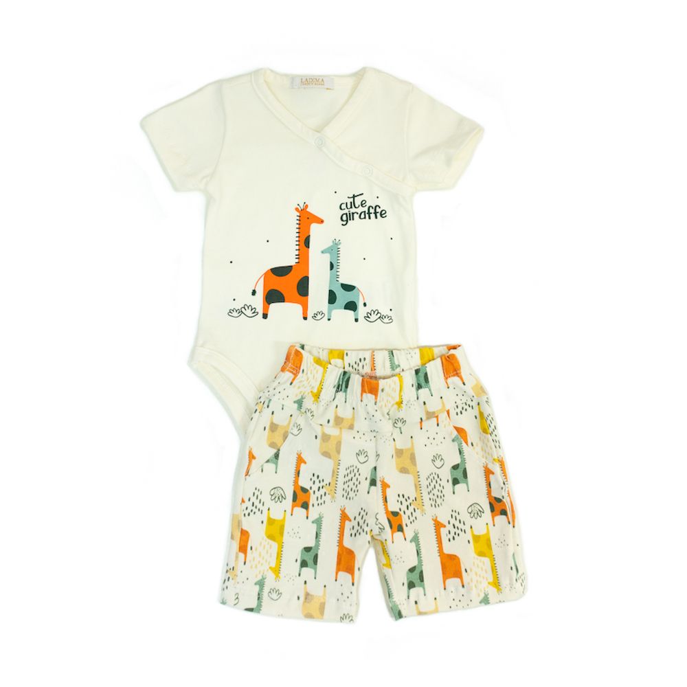 Conjunto Bebê Body e Bermuda de Girafa  
