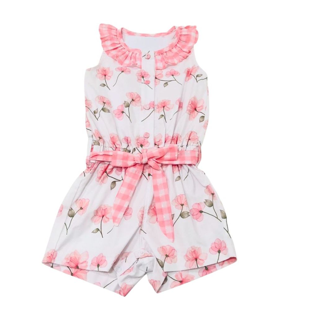 Macaquinho Infantil Floral Com Babado na Gola 