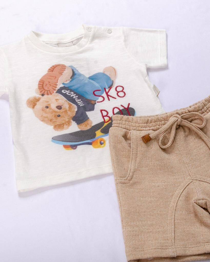 Conjunto Curto Infantil Menino Urso No Skate