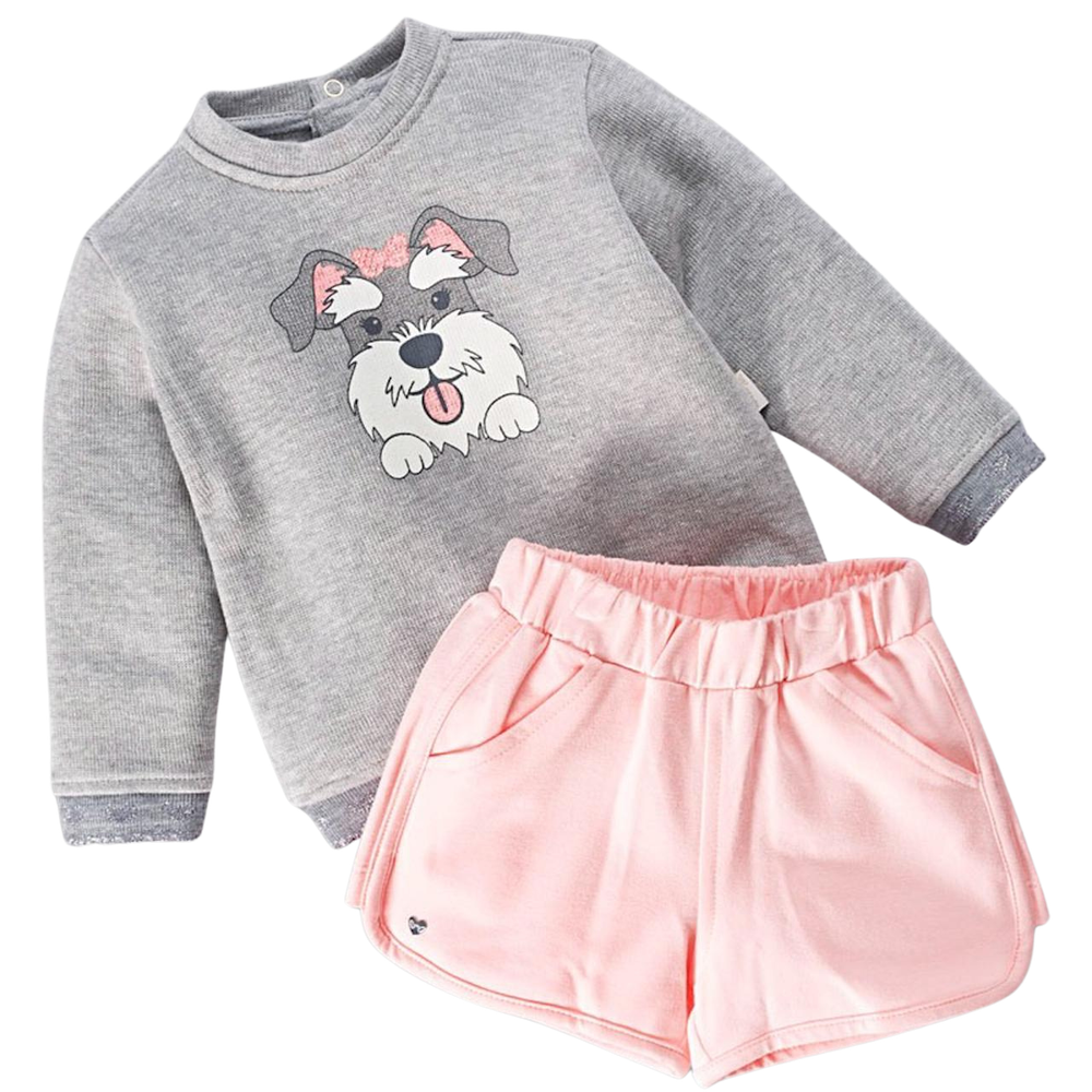 Conjunto Infantil Menina Com Blusa de Manga Longa E Shorts