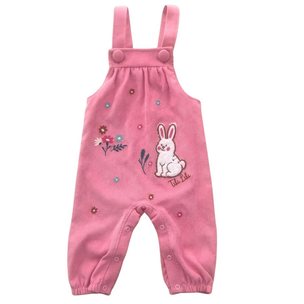CONJUNTO BLUSA MANGA LONGA E JARDINEIRA EM VELUDO COTELÊ ROSA