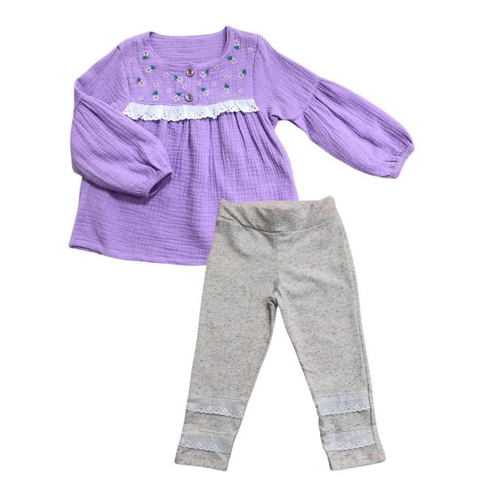 Conjunto Infantil Menina Bata Manga Longa E Calça