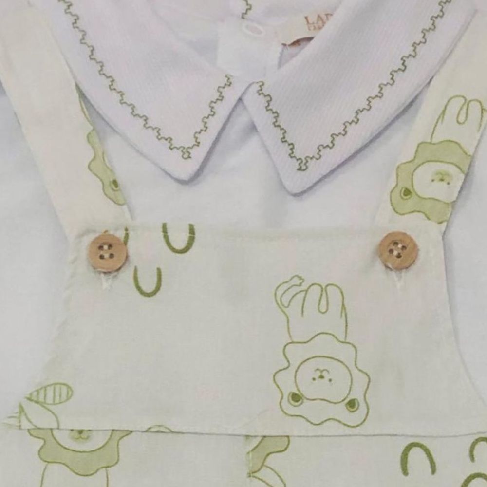 CONJUNTO JARDINEIRA CURTA LEÕEZINHOS BEBÊ COM BODY