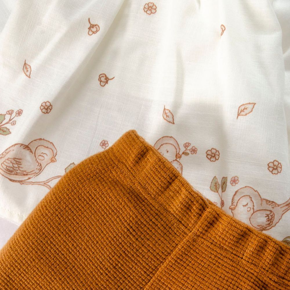 Conjunto Infantil Menina Bata Passarinhos Manga Longa E calça