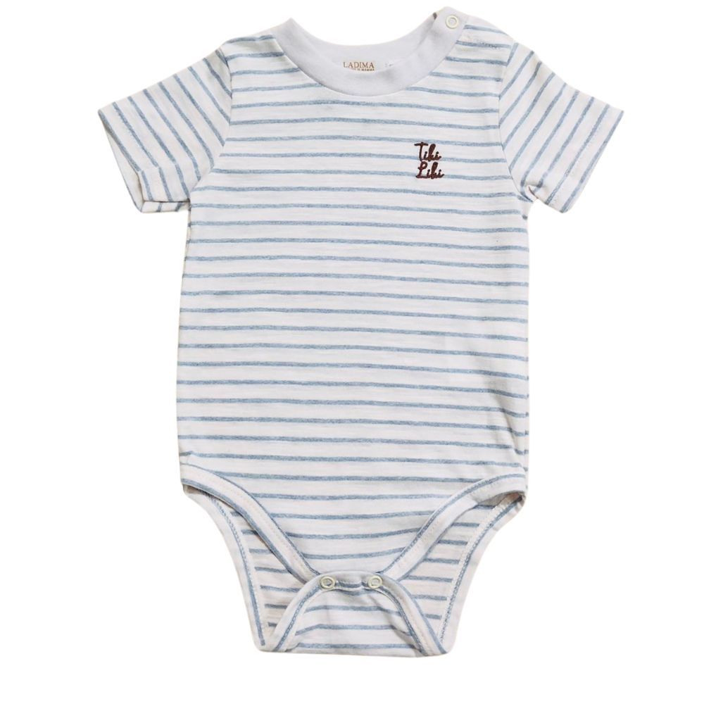 CONJUNTO CURTO BEBÊ MENINO BODY  LISTRADO E BERMUDA
