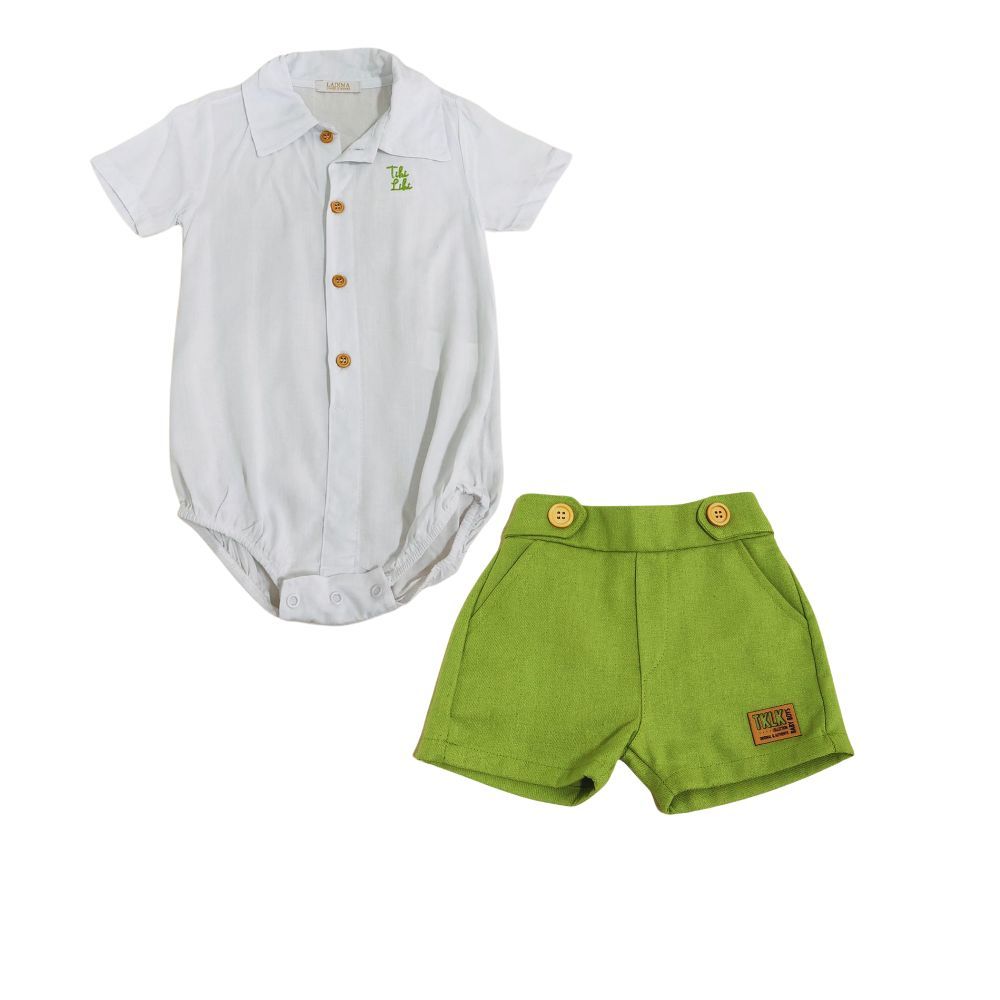 CONJUNTO BEBÊ MENINO BODY CAMISA E BERMUDA