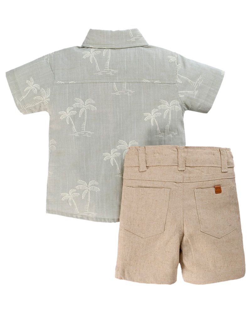 CONJUNTO INFANTIL MENINO CAMISA VERDE COQUEIROS E BERMUDA