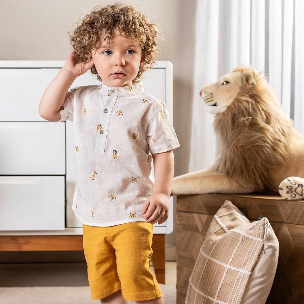 CONJUNTO CURTO INFANTIL MENINO BATA E BERMUDA  SAFARI CHIC