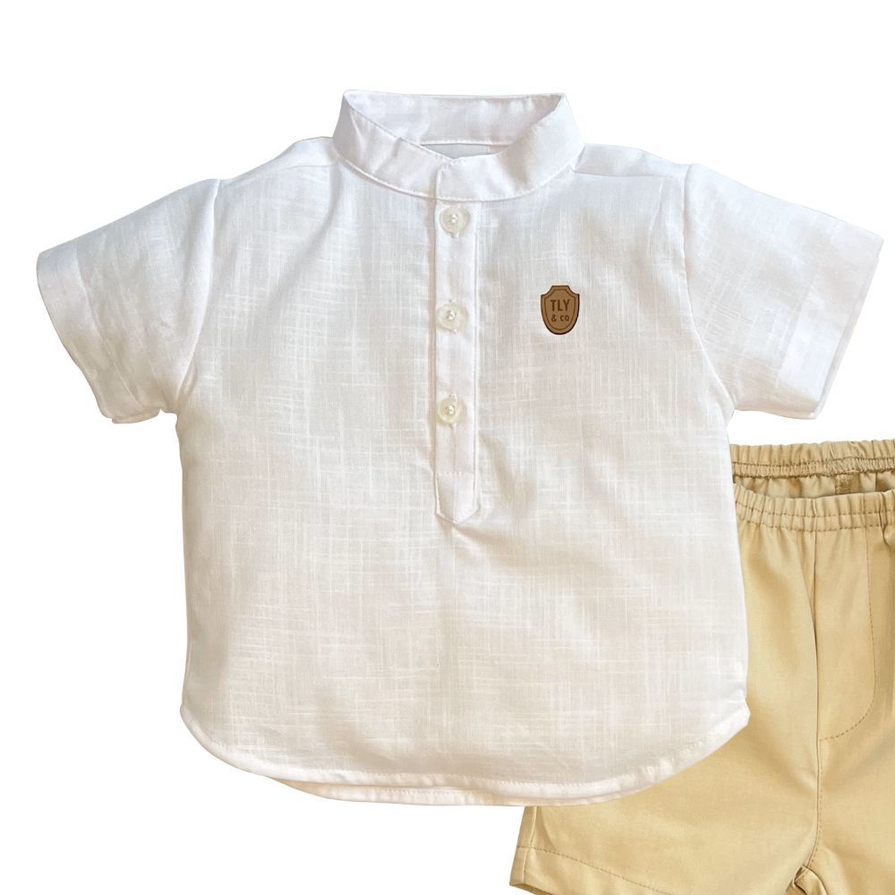CONJUNTO CURTO INFANTIL MENINO  CAMISA BRANCA 