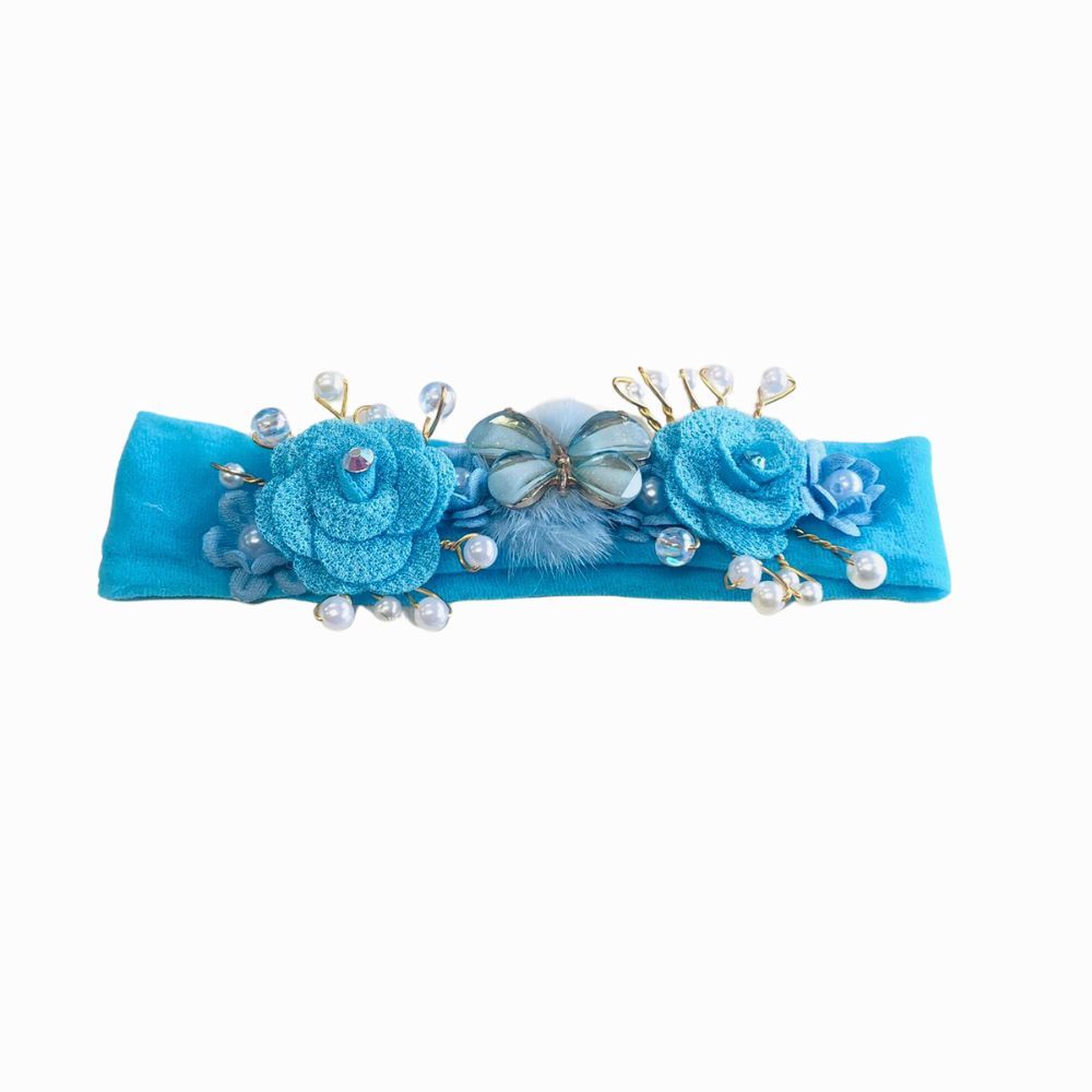Faixa de Cabelo Bebê Borboleta e Flores com Pérolas