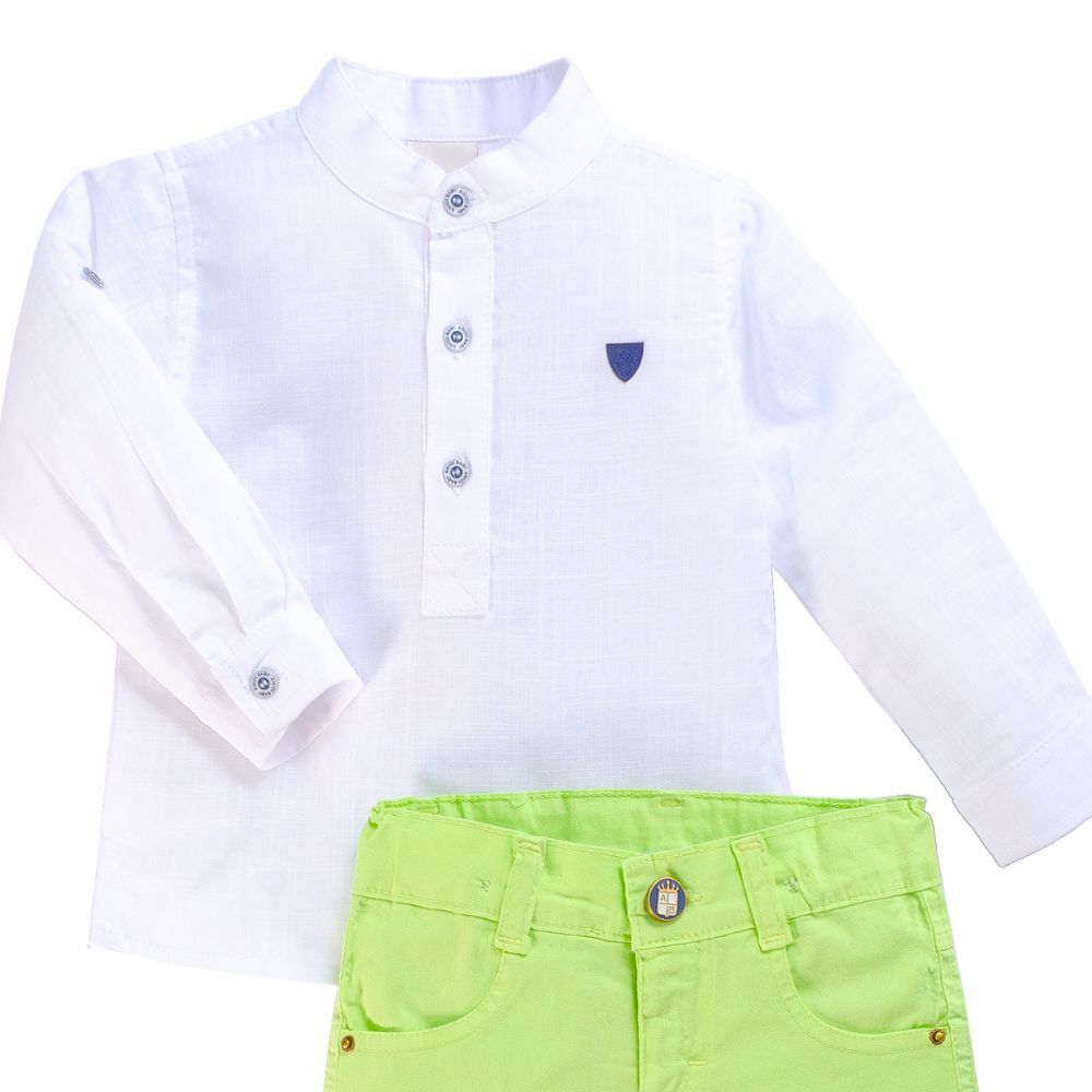 CONJUNTO BEBÊ MENINO BATA BRANCA E BERMUDA  EM SARJA 