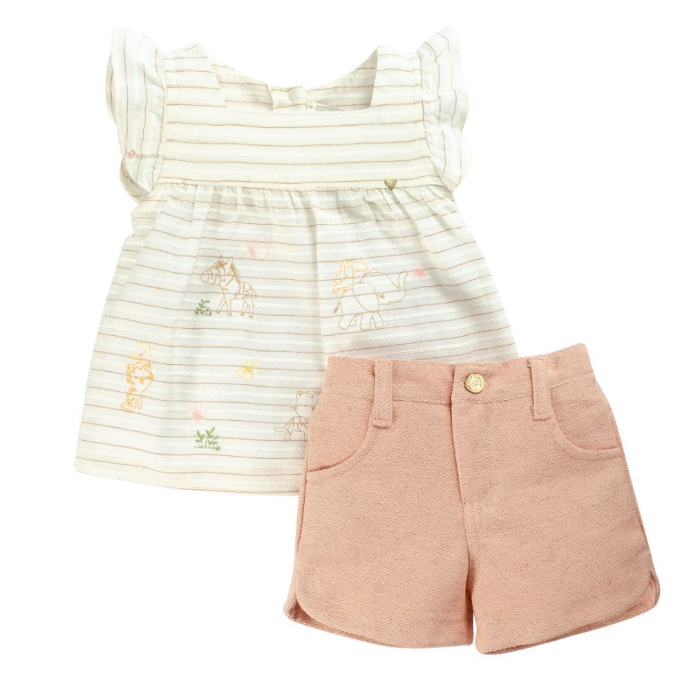 CONJUNTO BEBÊ MENINA BATA E SHORTS SAFARI CHIQUE
