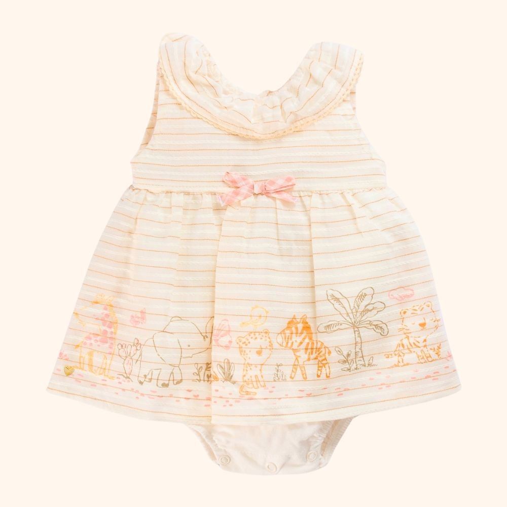BODY COM VESTIDO SOBREPOSTO BEBÊ MENINA SAFARI CHIQUE