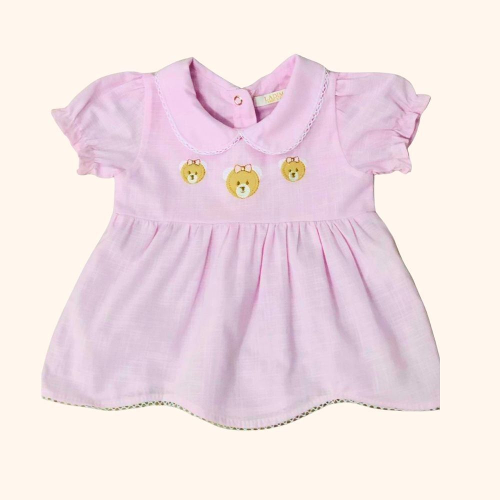 VESTIDO E TAPA FRALDAS BEBÊ BORDADO URSINHAS