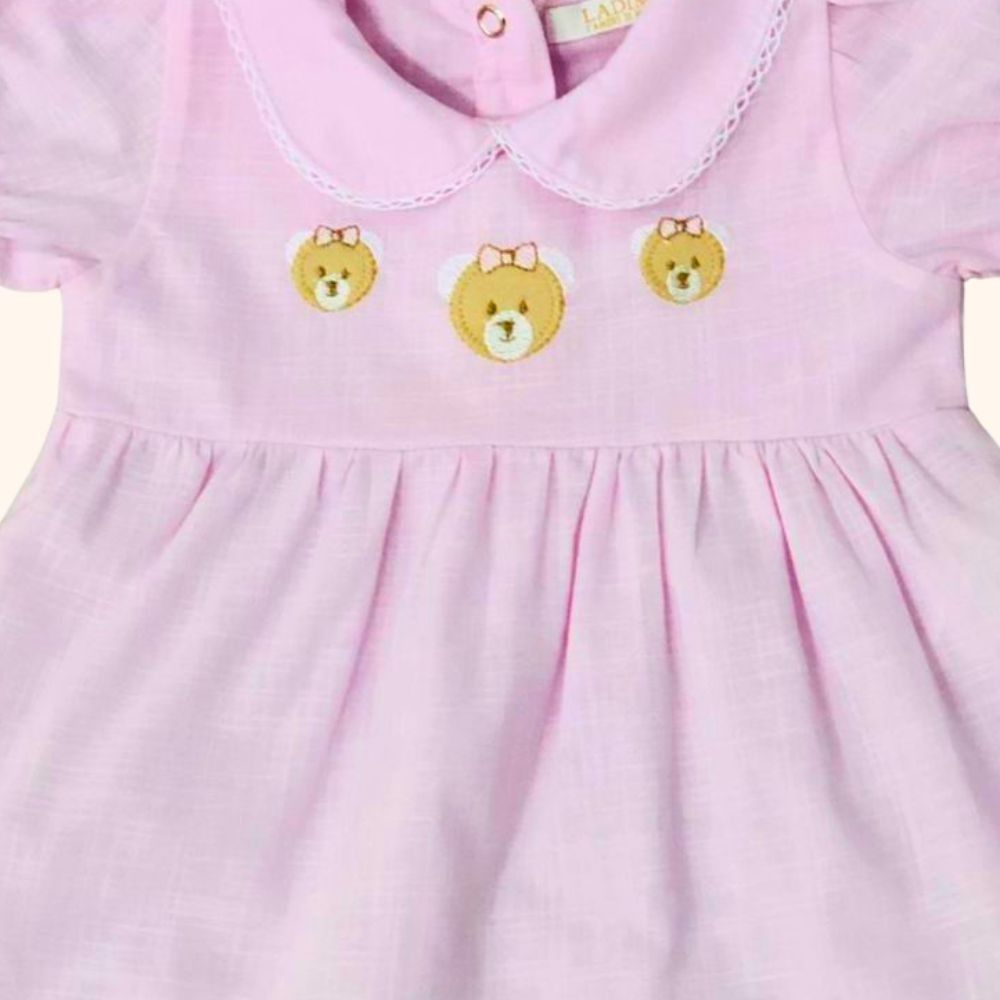 VESTIDO E TAPA FRALDAS BEBÊ BORDADO URSINHAS