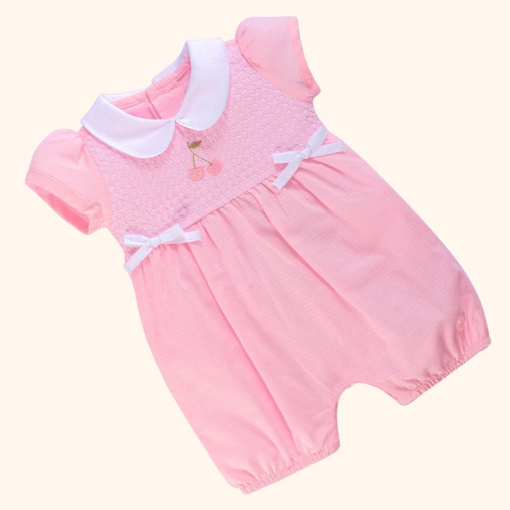 MACACÃO CURTO BEBÊ MENINA ROSA COM LACINHOS