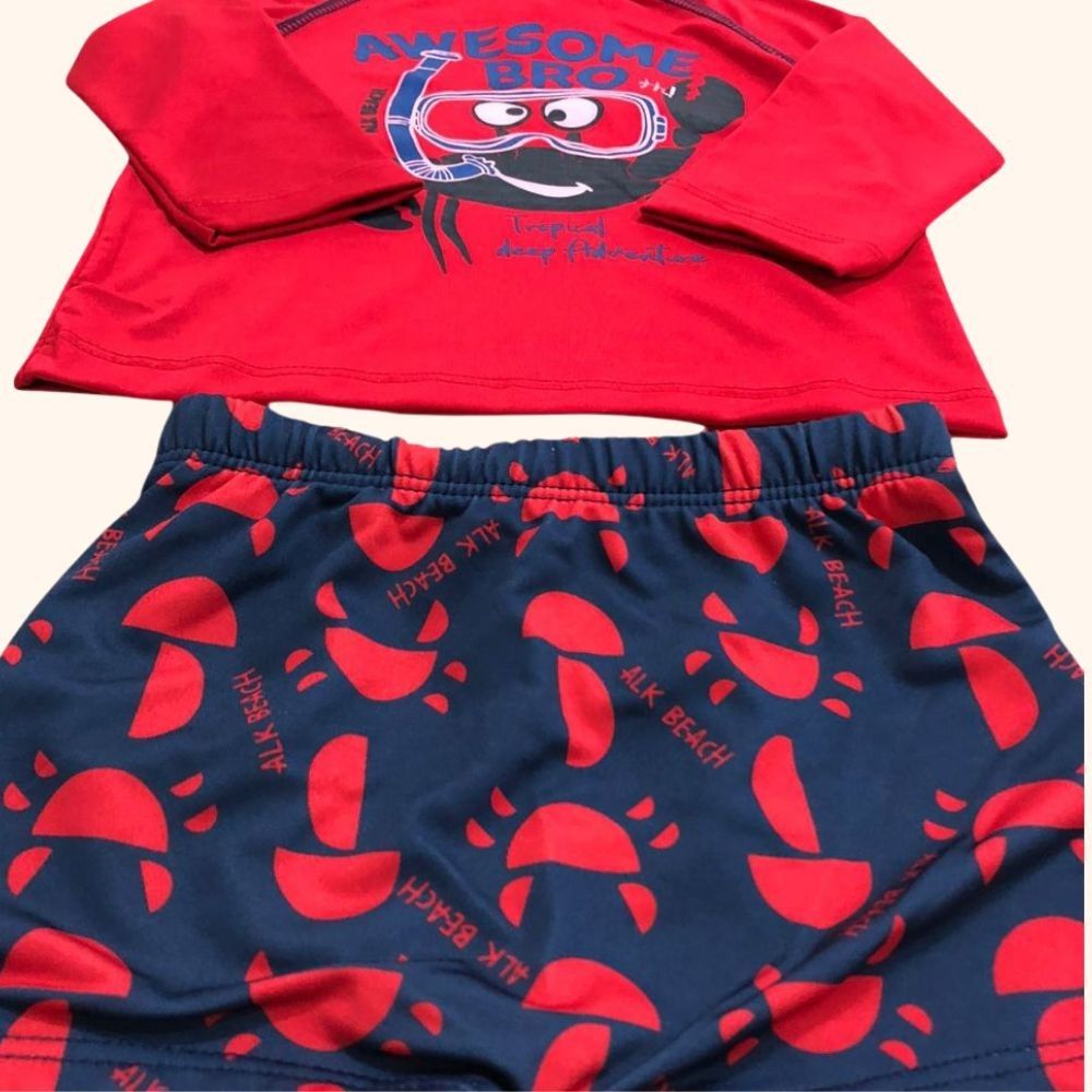 CONJUNTO PRAIA  BEBÊ  MENINO 3 PEÇAS COM PROTEÇÃO SOLAR