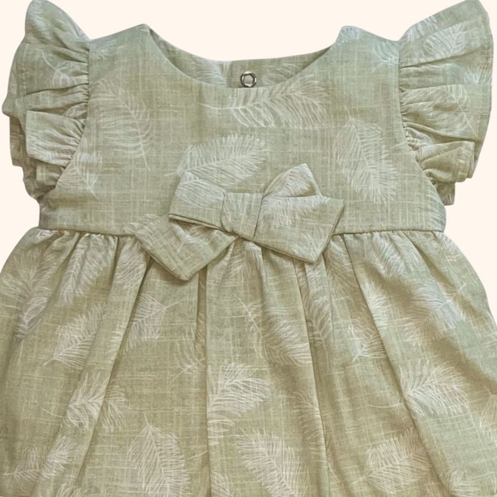 VESTIDO INFANTIL FOLHAGEM VERDE COM CALCINHA