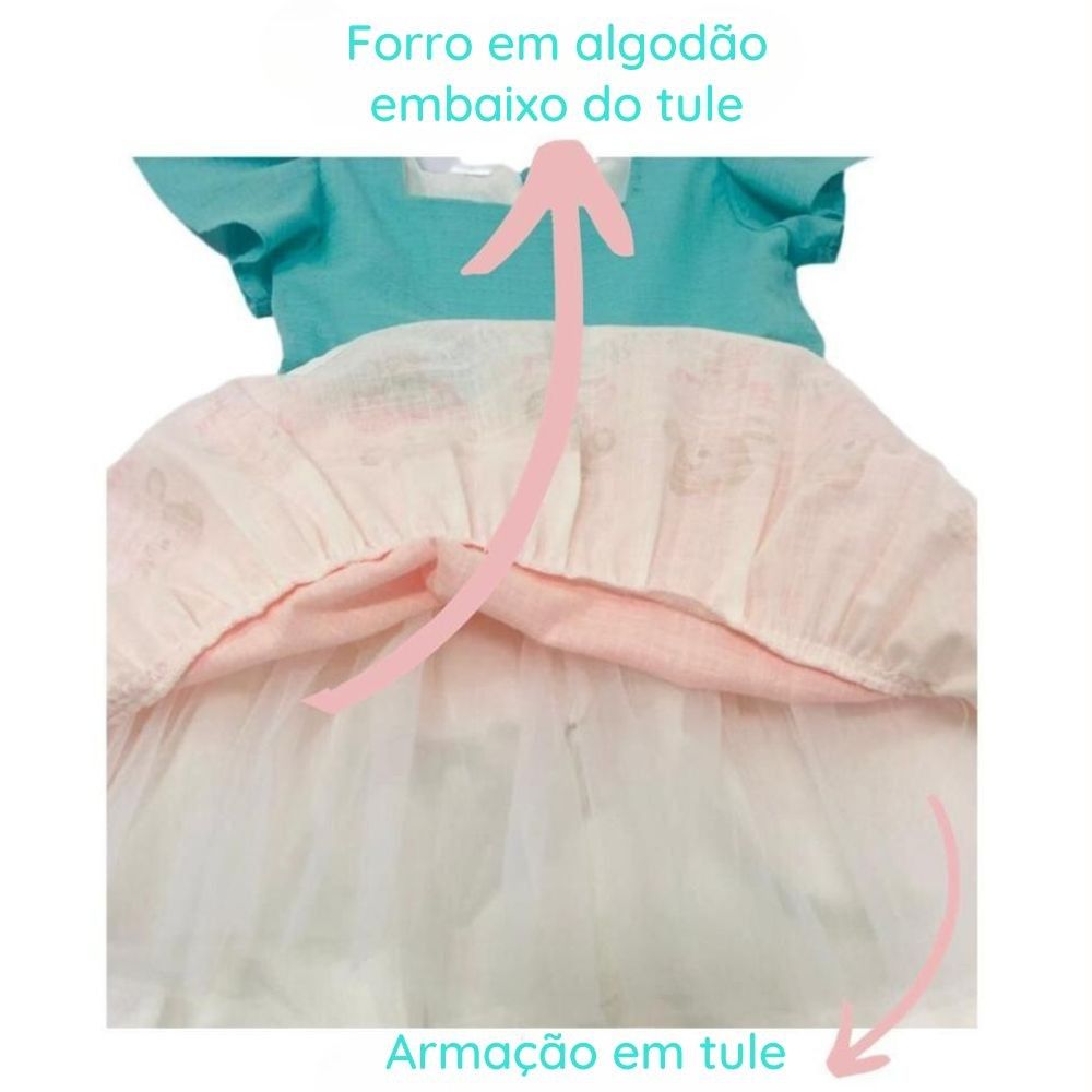 VESTIDO COLORIDO PARA BEBÊ ESTAMPA URSINHA BAILARINA