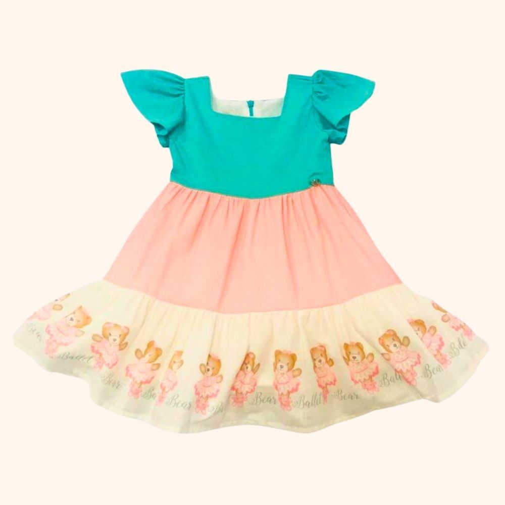 VESTIDO COLORIDO INFANTIL ESTAMPA URSINHA BAILARINA