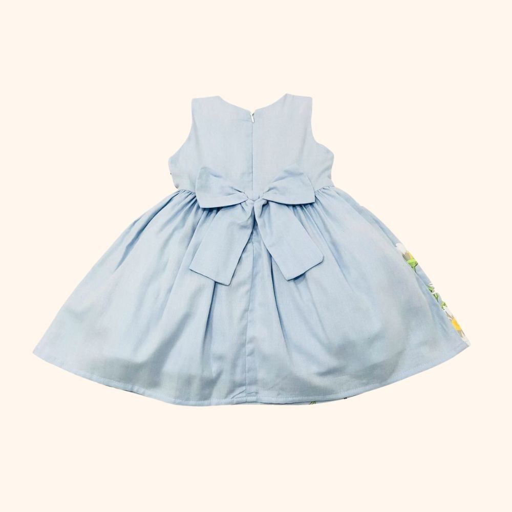 Vestido Infantil  Azul Estampa De Margaridas