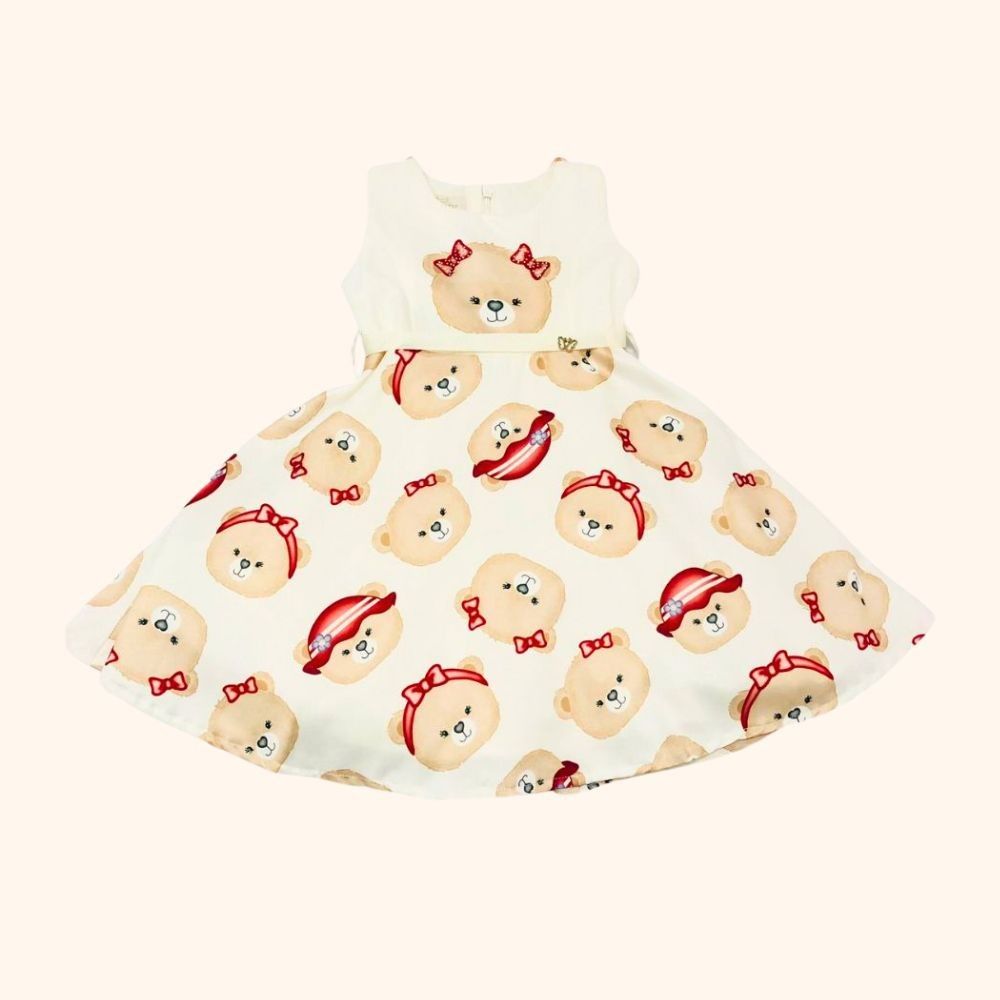 VESTIDO INFANTIL  URSINHA COM LAÇOS VERMELHOS