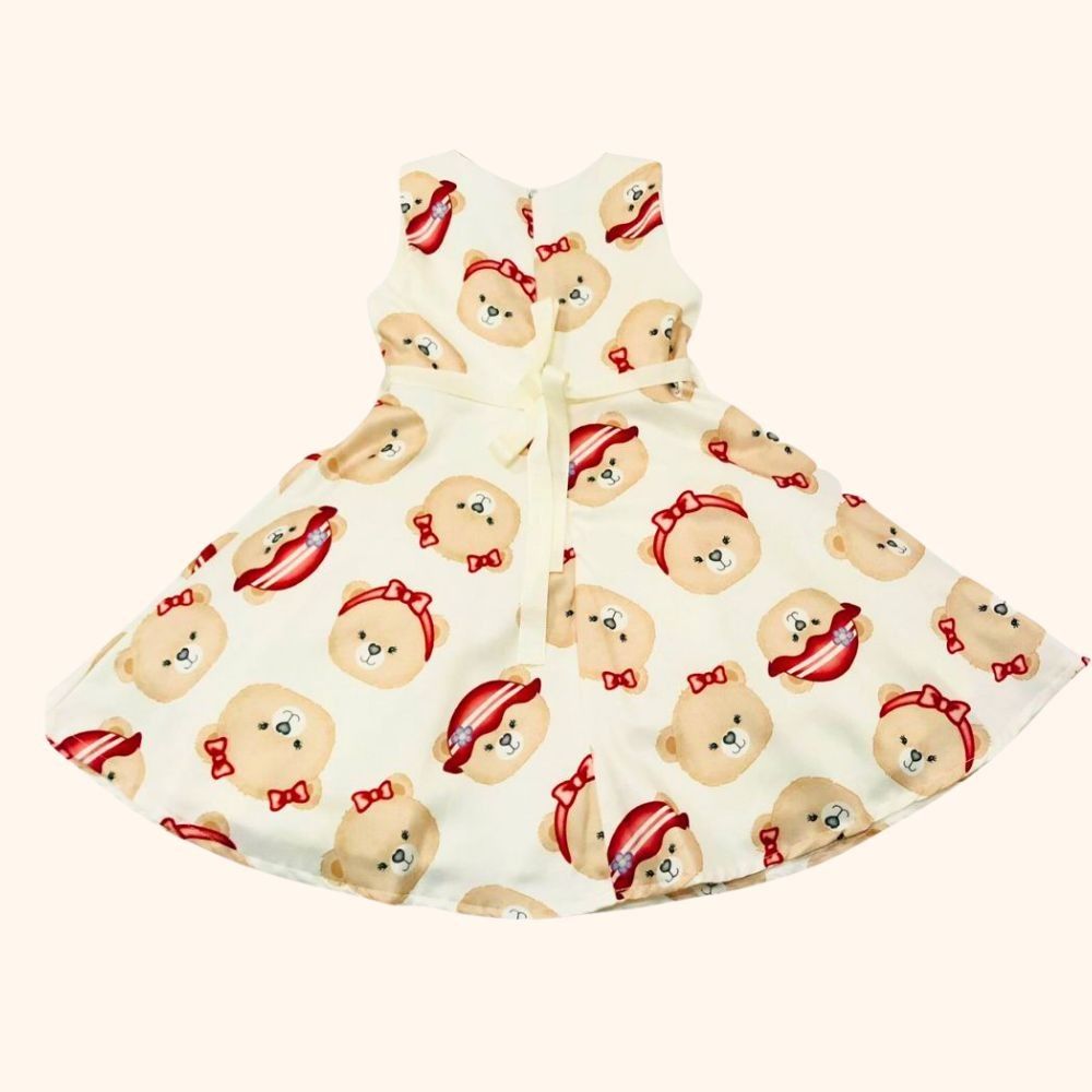 VESTIDO INFANTIL  URSINHA COM LAÇOS VERMELHOS
