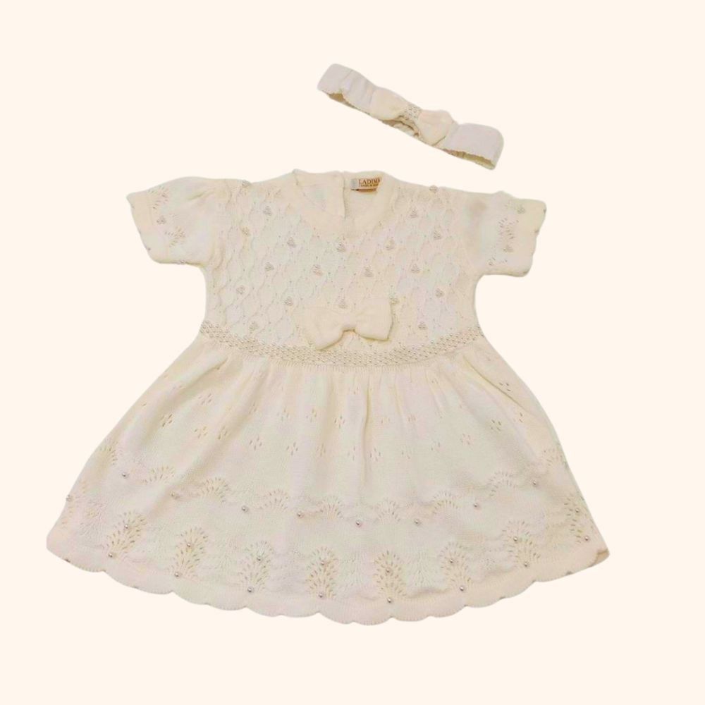 VESTIDO  BEBÊ MENINA BATIZADO COM FAIXINHA DE CABELO 