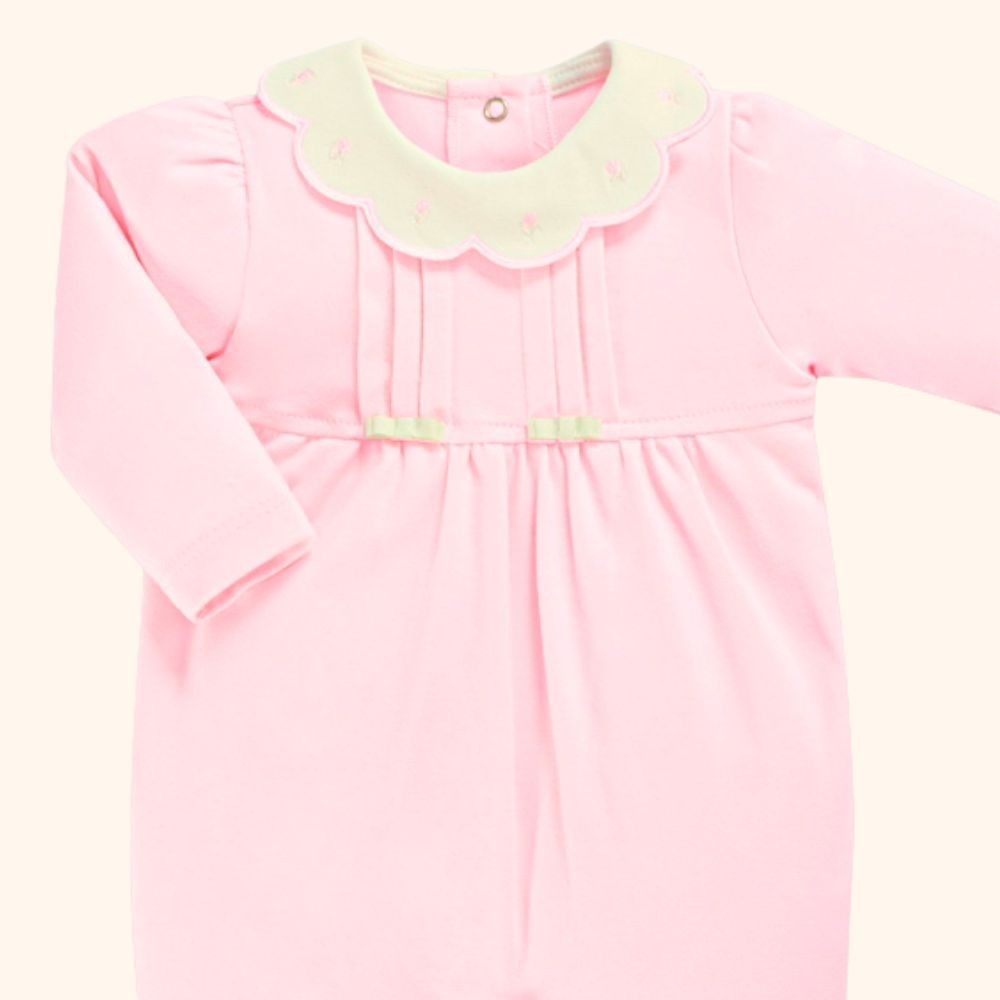 MACACÃO BEBÊ MENINA ROSA MALHA  SUEDINE PIMA