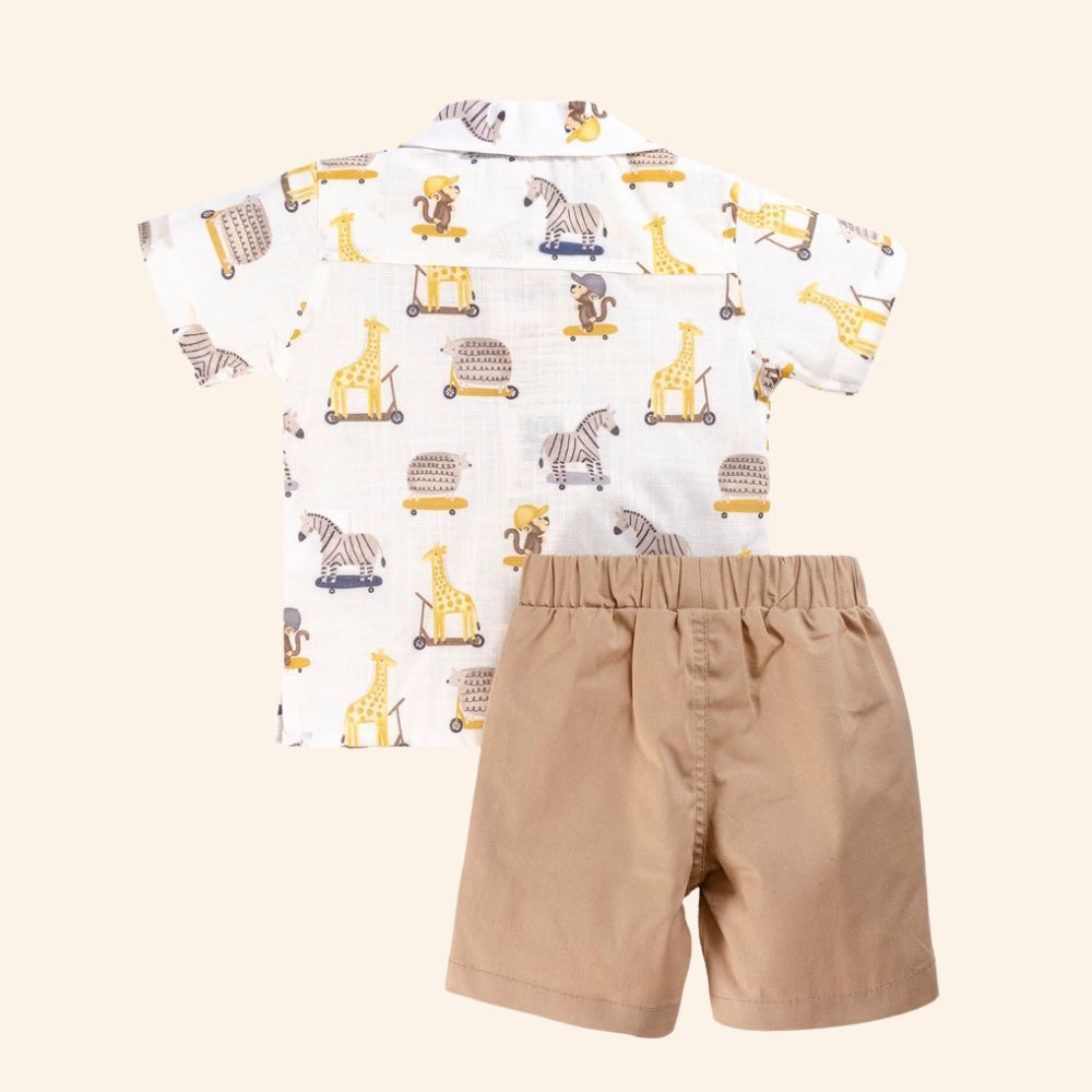 CONJUNTO INFANTIL MENINO CAMISA MANGA CURTA E BERMUDA DE SARJA