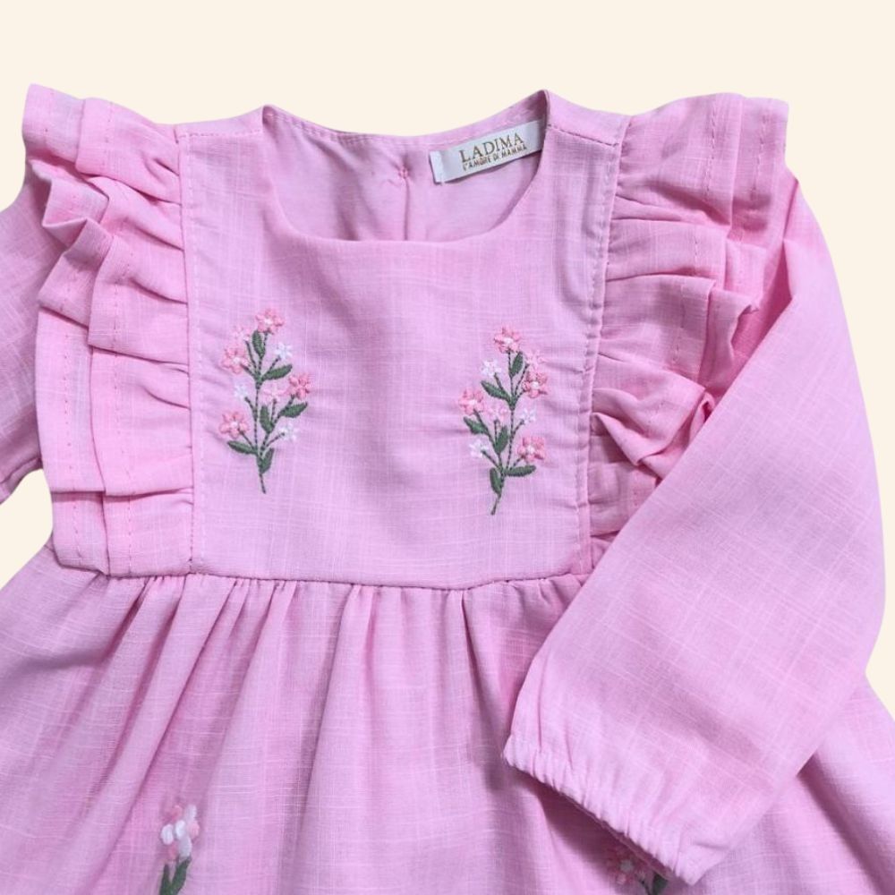 VESTIDO BEBÊ MANGA LONGA  ENCANTO ROSA 
