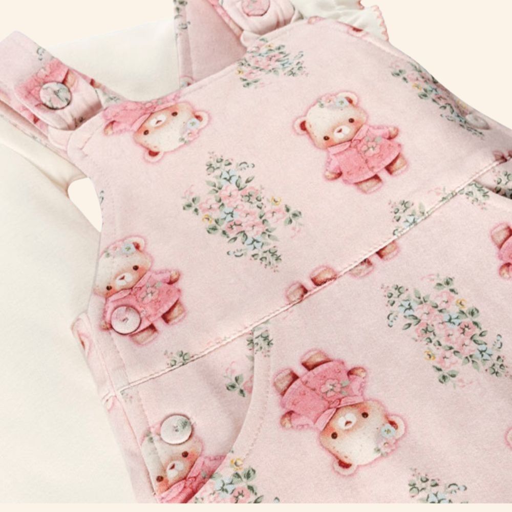 CONJUNTO BEBÊ FLORES BODY MANGA LONGA E SALOPETE