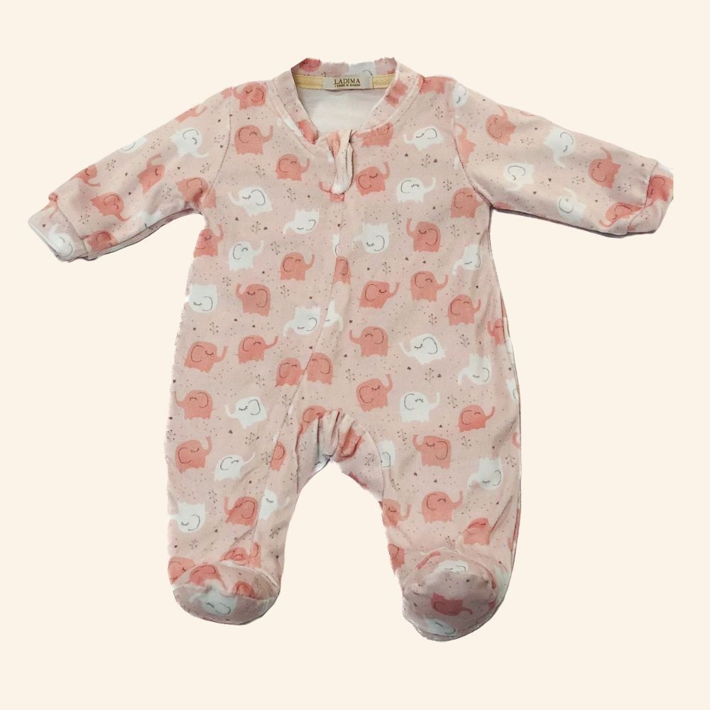 MACACÃO BEBÊ MENINA ESTAMPA  ESTAMPA ELEFATINHOS  ROSA EM PLUSH 
