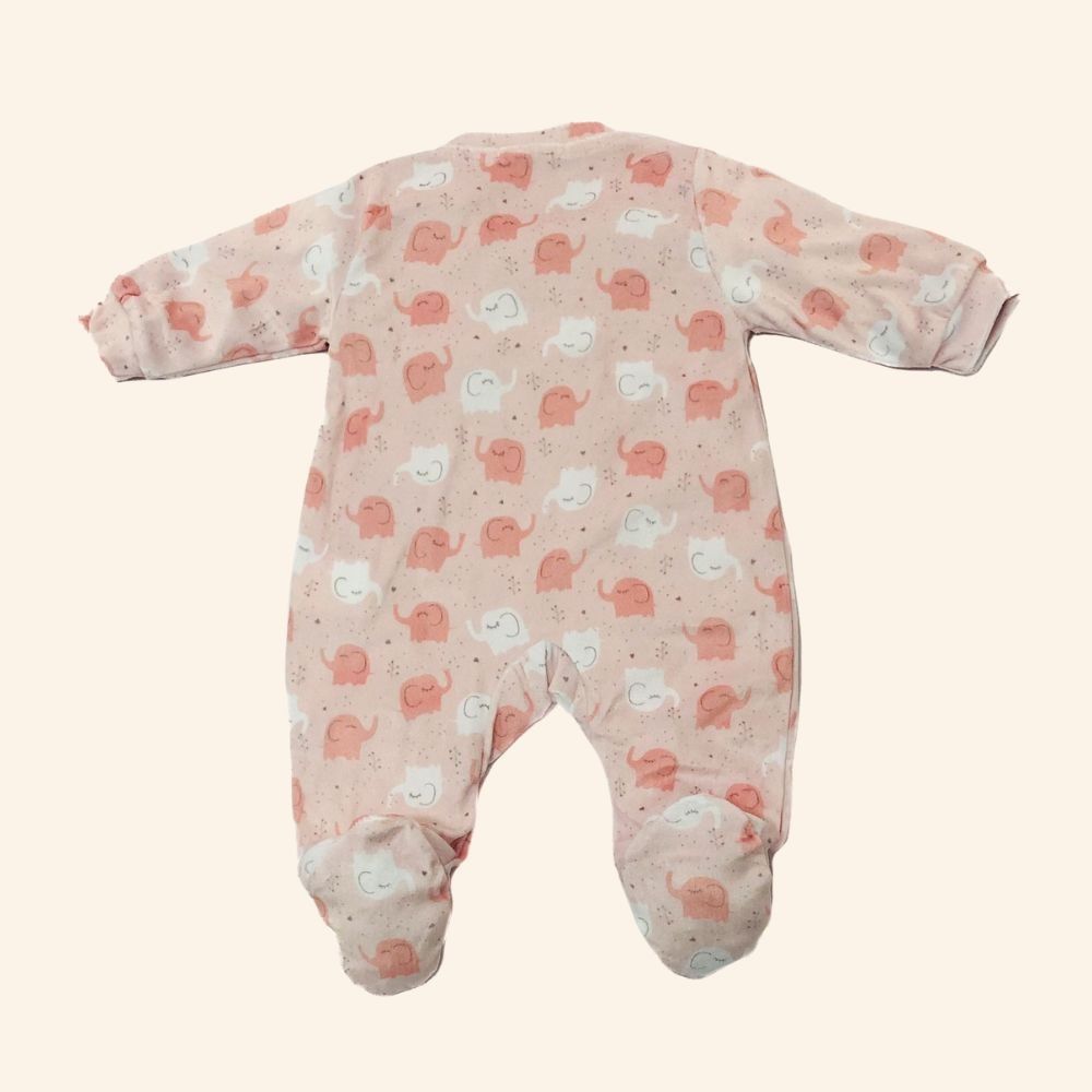 MACACÃO BEBÊ MENINA ESTAMPA  ESTAMPA ELEFATINHOS  ROSA EM PLUSH 