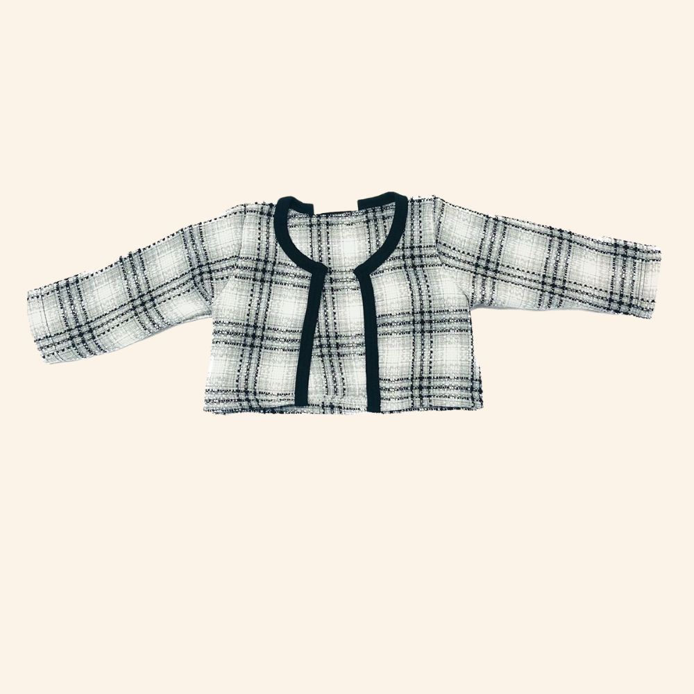 CONJUNTO DE FESTA BEBÊ BODY COM SAIA E CASACO BOLERO XADREZ 