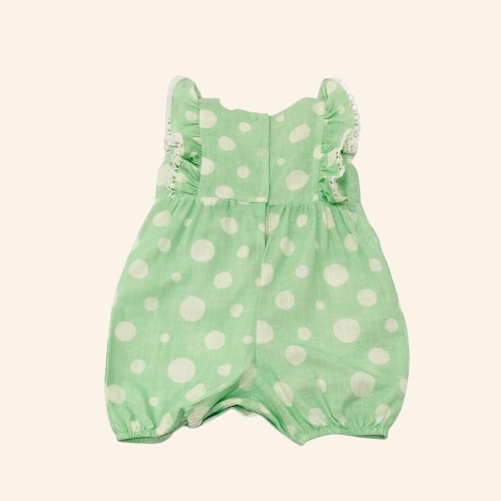 MACACÃO CURTO BEBÊ MENINA BOLINHAS 