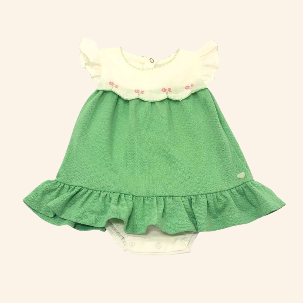 BODY  BEBÊ COM VESTIDO SOBREPOSTO BORDADO FLORES