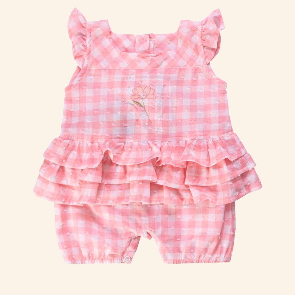 MACACÃO XADREZ ROSA BEBÊ MENINA