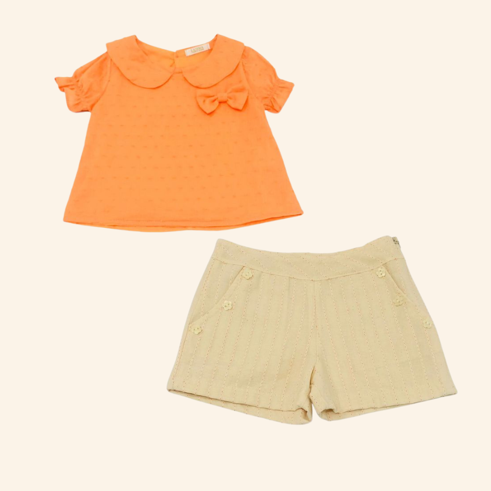 CONJUNTO INFANTIL SHORTS E BATA LARANJA