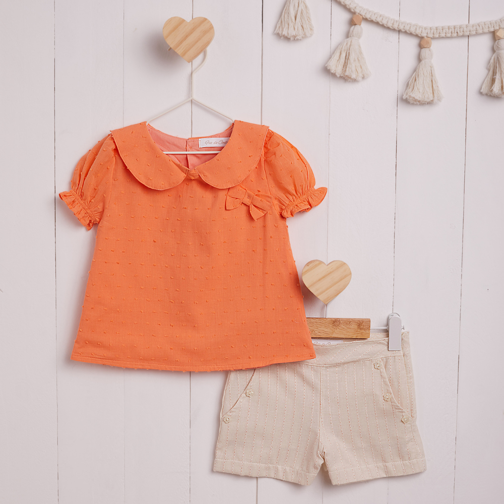 CONJUNTO INFANTIL SHORTS E BATA LARANJA