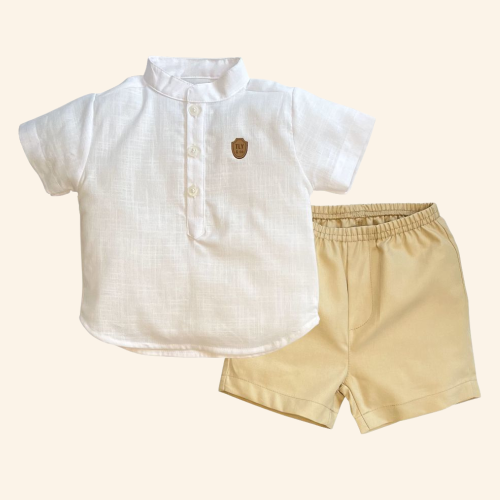 CONJUNTO CURTO BEBÊ MENINO  CAMISA BRANCA 