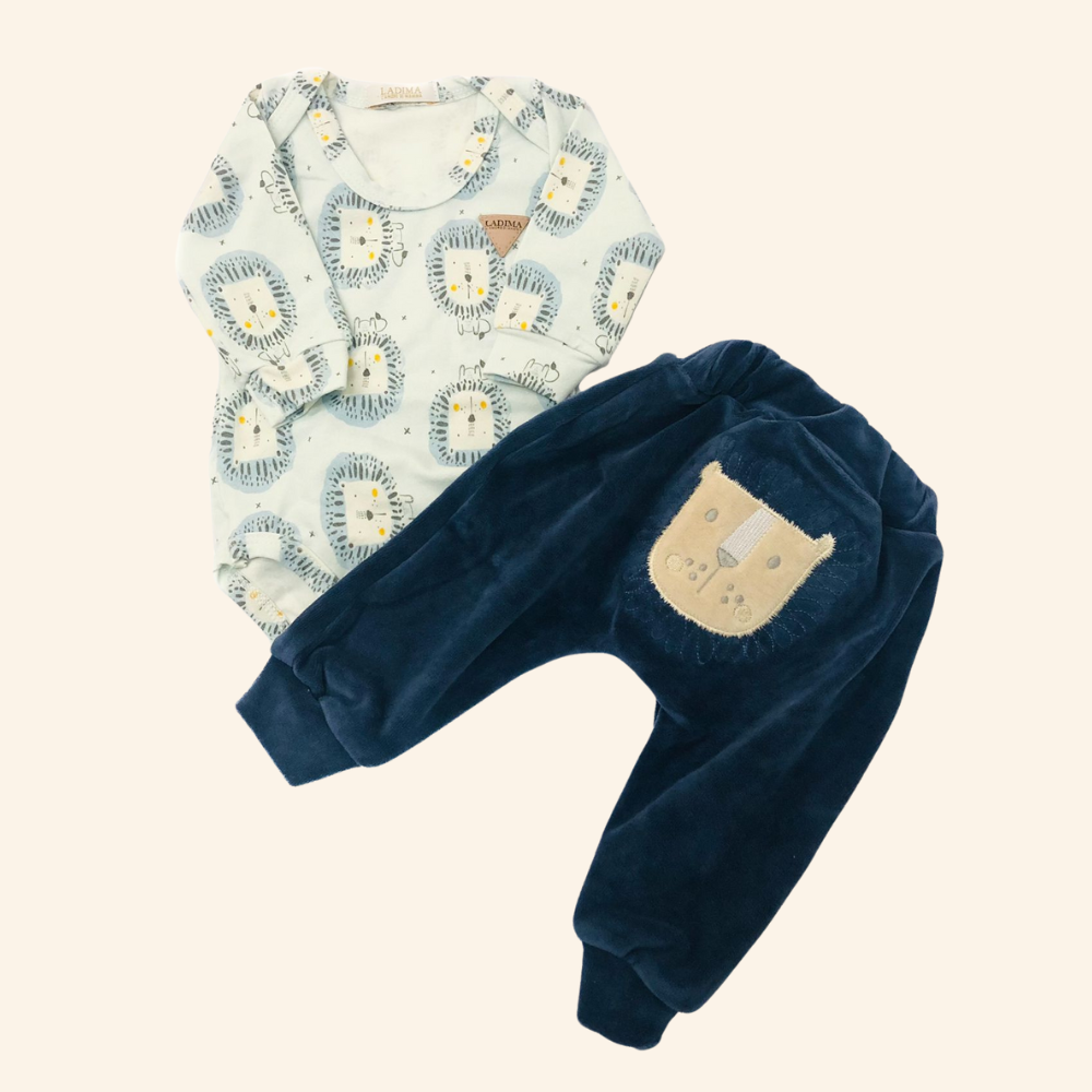 CONJUNTO BEBÊ BODY ESTAMPADO CALÇA BUMBUM BORDADO LEÃOZINHO