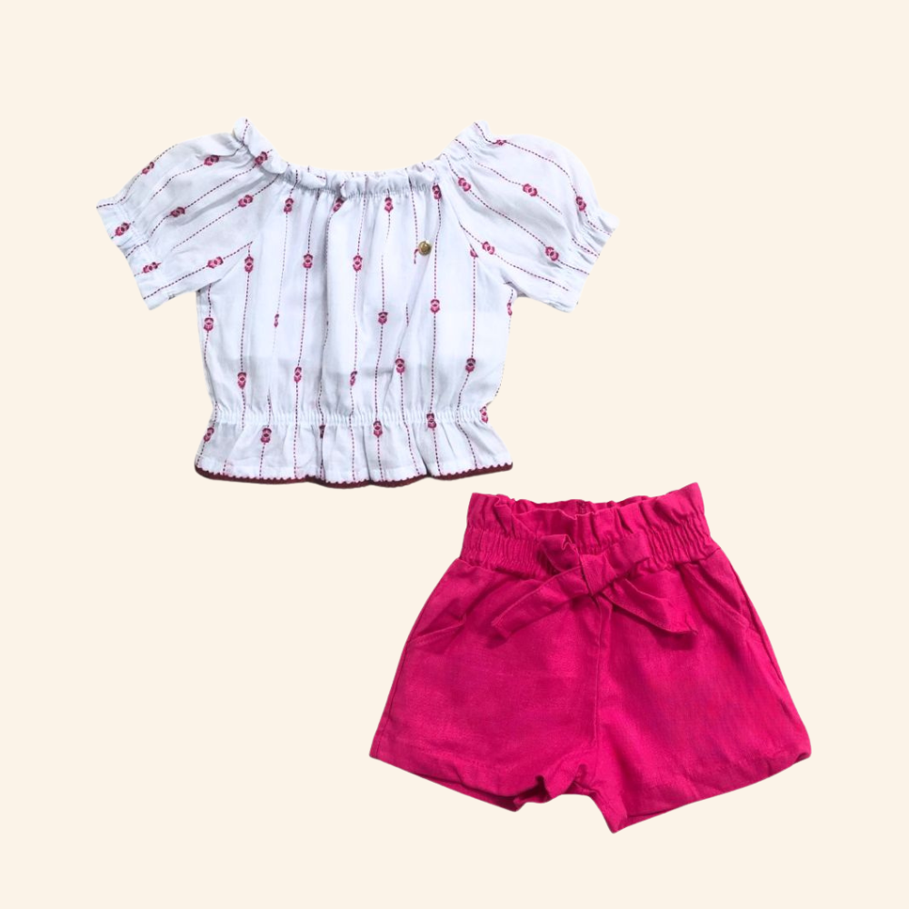 CONJUNTO INFANTIL MENINA BLUSA CIGANINHA E SHORTS