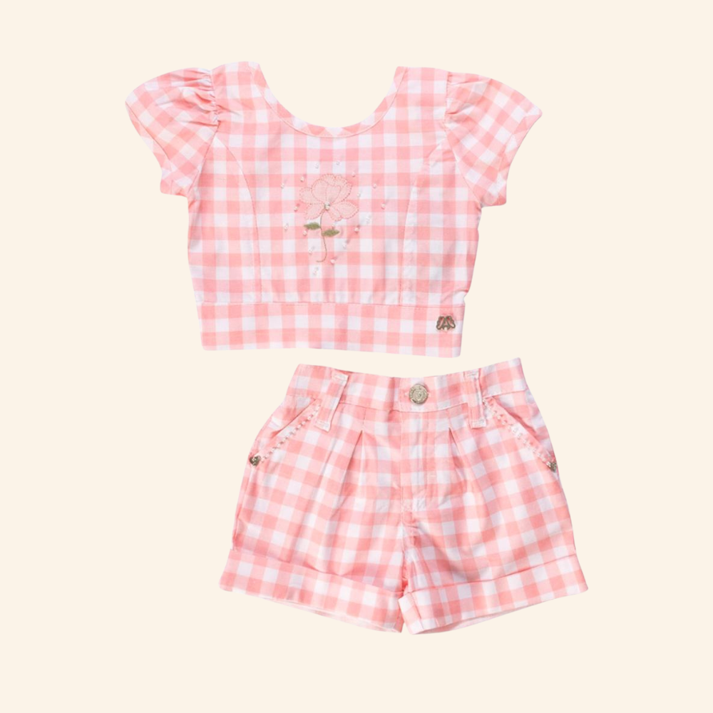 CONJUNTO INFANTIL MENINAS BLUSINHA E SHORTS XADREZ