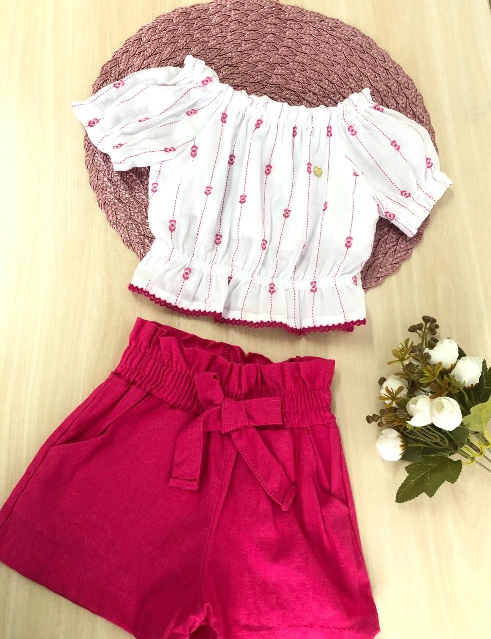 CONJUNTO INFANTIL MENINA BLUSA CIGANINHA E SHORTS