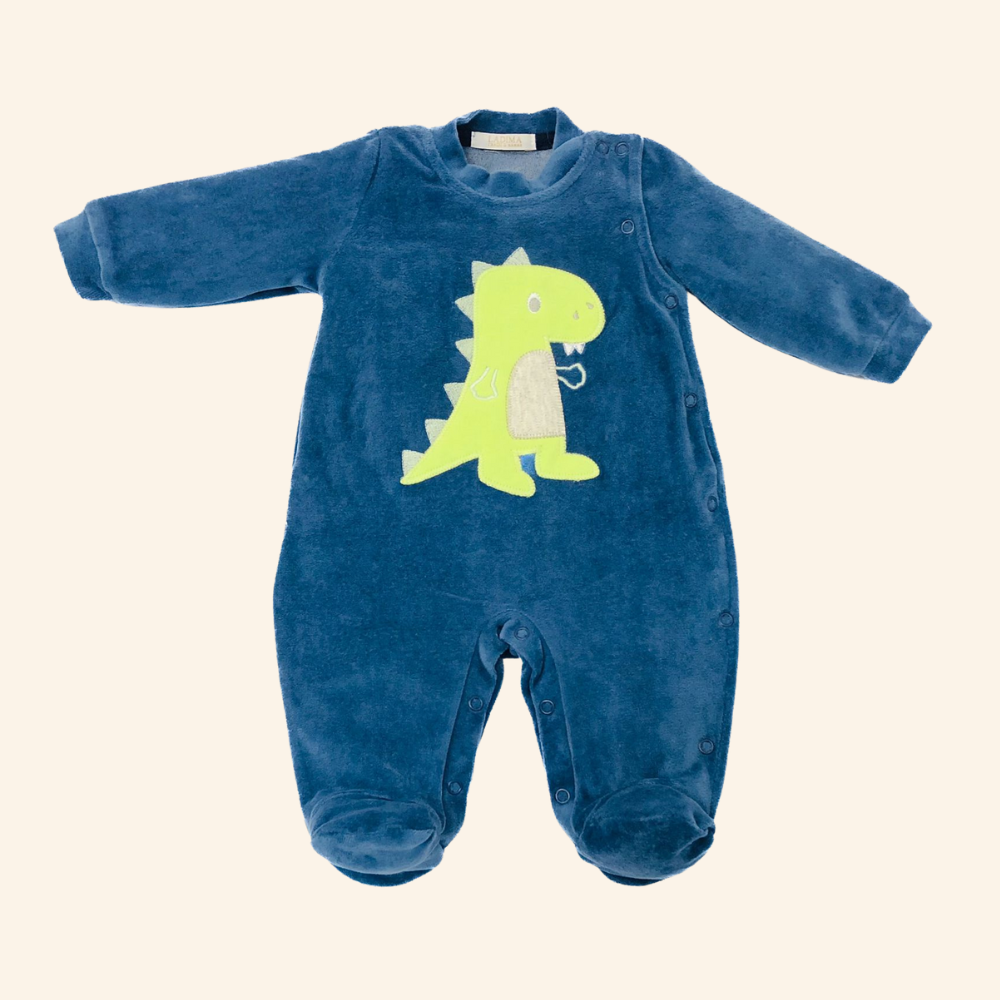 MACACÃO BEBÊ MENINO AZUL MARINHO COM BORDADO DINO EM PLUSH