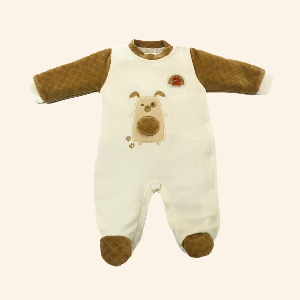 MACACÃO BEBÊ DE CACHORRINHO E OSSINHO MENINO EM PLUSH