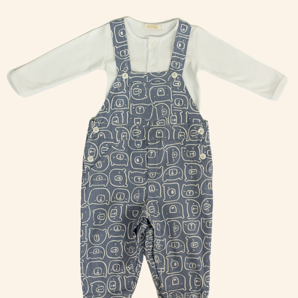 JARDINEIRA MENINO ESTAMPADA BEAR COM BODY BRANCO